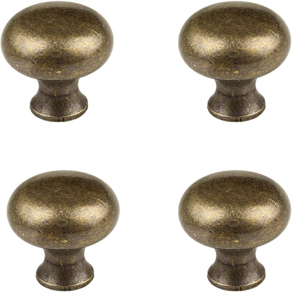 4 PCS 1.0'' x 0.9'' Antique Style Brass Simple and Elegant Pulls Solid Hardware Knobs for Furniture Cabinet Closet Drawer Box Door Handles(Antique Brass)