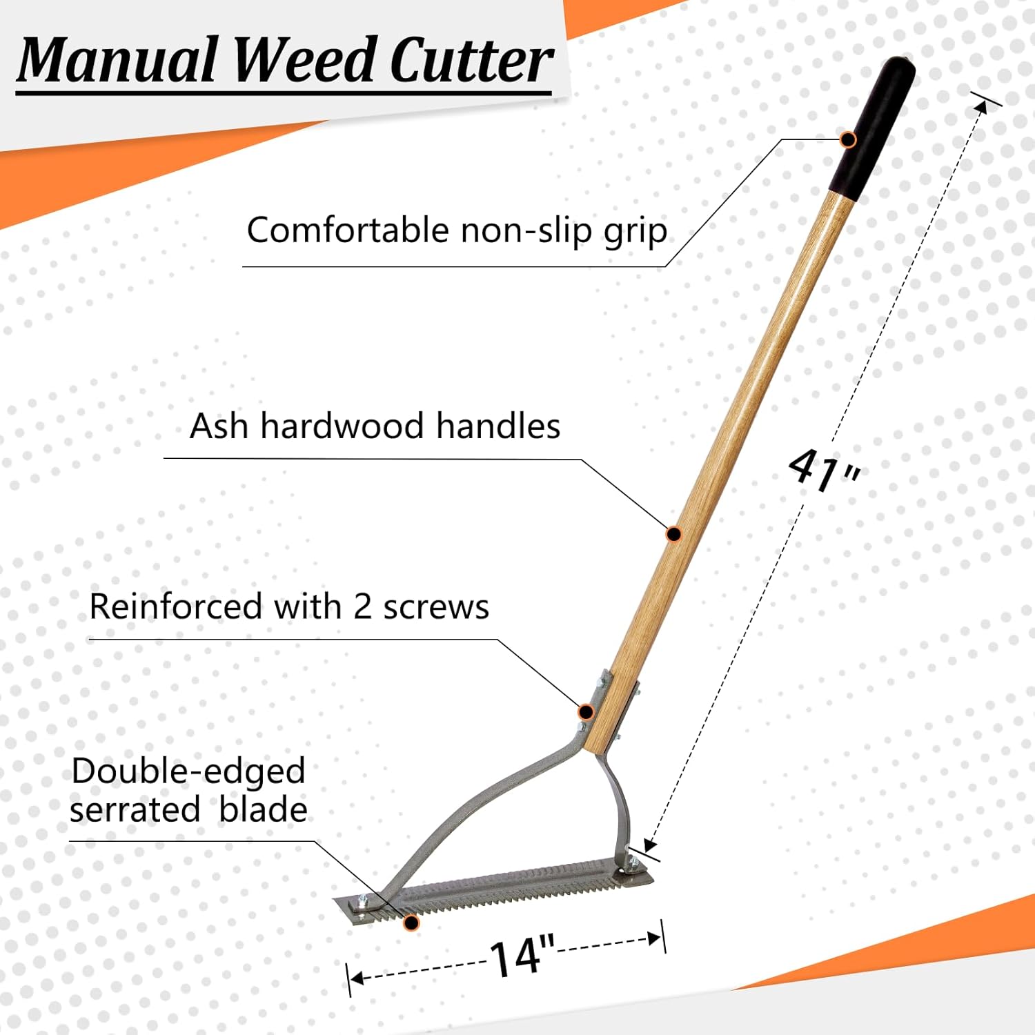 Grass Cutter Tool, Manual Weed Cutter with Hardwood Handle, 41 Inches