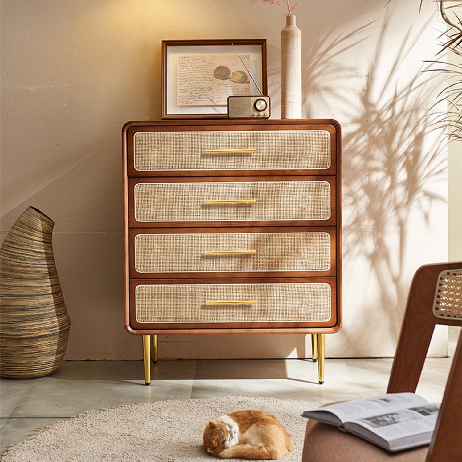 5 Inch Kitchen Cabinet Handles Solid Brass Cabinet Pulls Round Bar Handles Brushed Gold Dresser Drawer Pulls Hardware 4 Pack