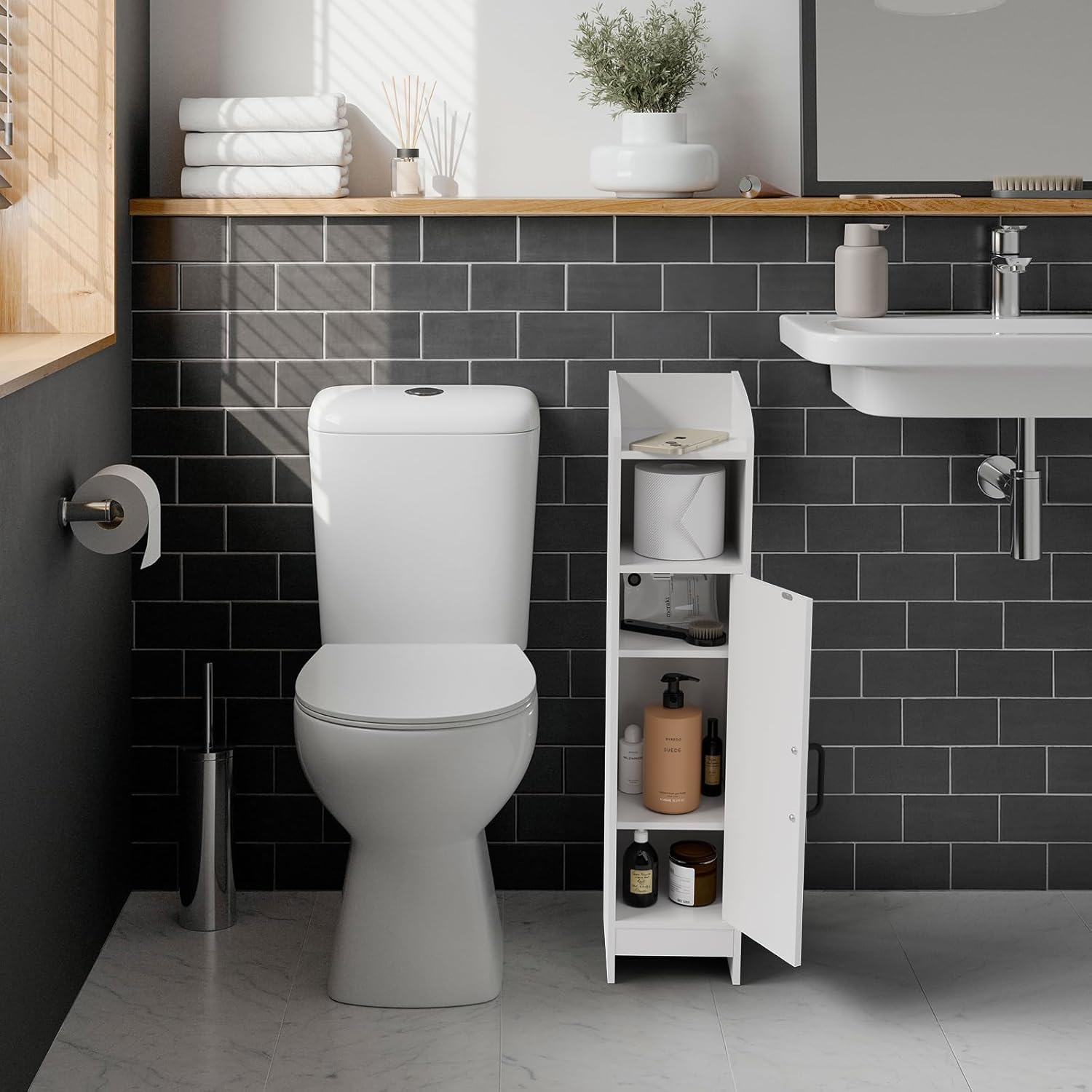 Small Bathroom Storage Cabinet,Bathroom Organizer Floor Corner Cabinet with Door and Adjustable Shelves