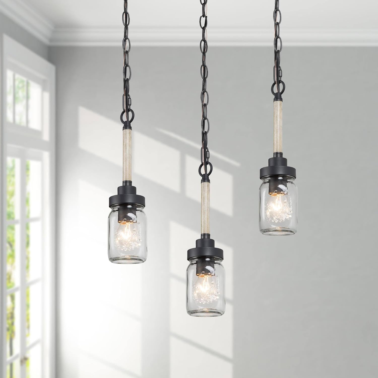 Mini Mason Jar Pendant Light, Farmhouse Pendant Lights Kitchen Island
