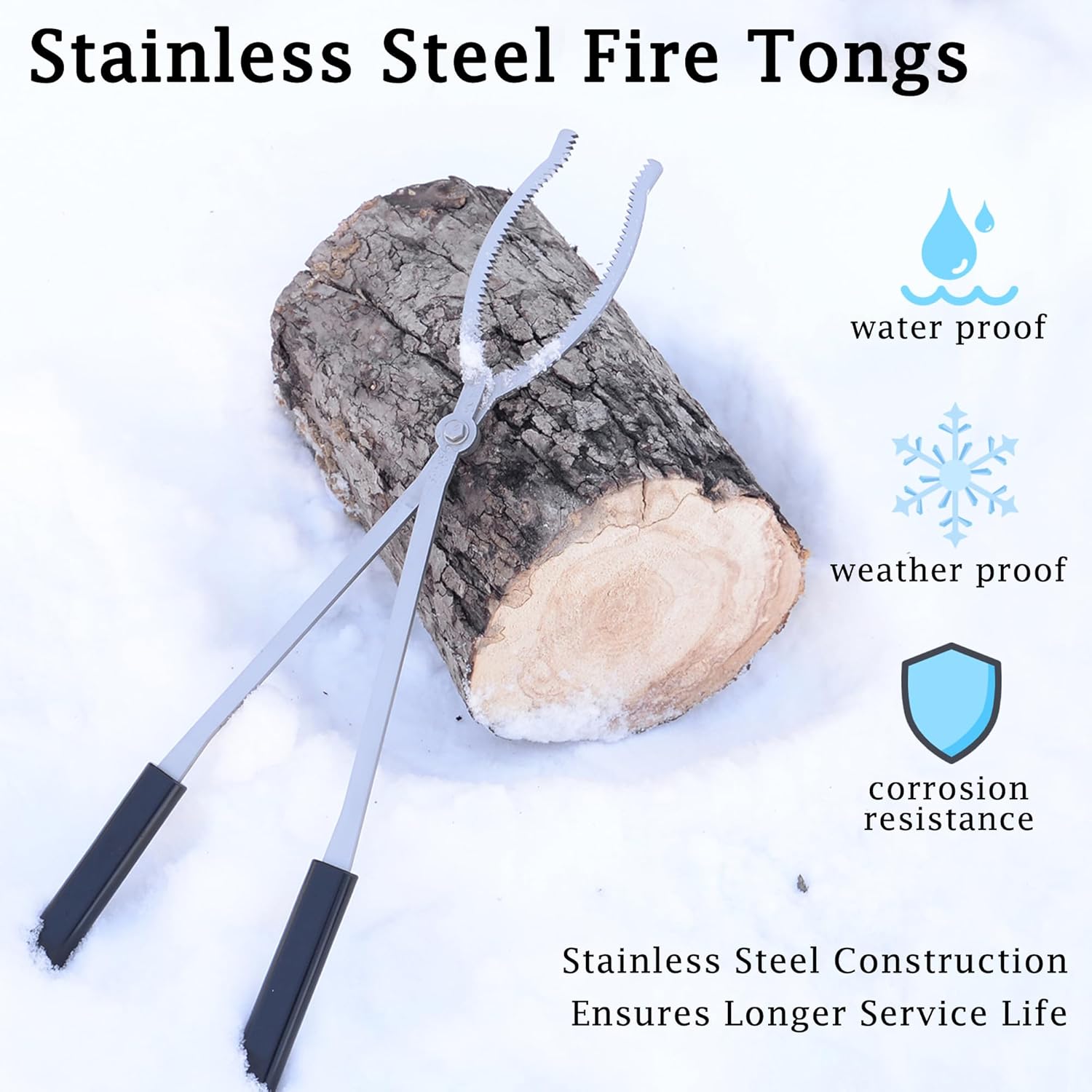 Fireplace Tools Set with 28" Fire Poker and Fire Tongs, Stainless Steel Firewood Tongs with Sturdy Stand