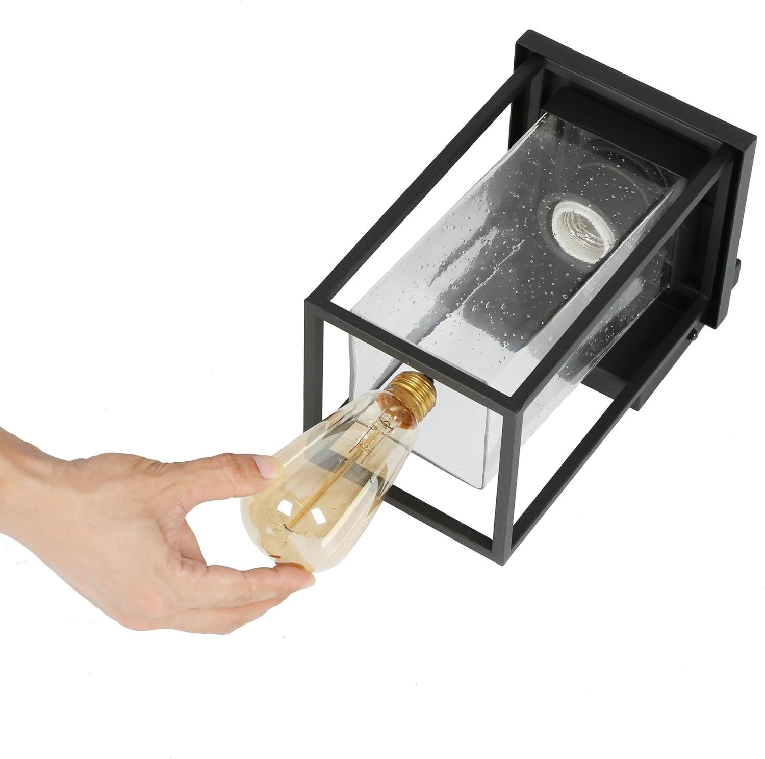 Exterior Globe Anti Rust Waterproof Wall Sconce with Seeded Glass, Modern Farmhouse Outdoor Porch Lights