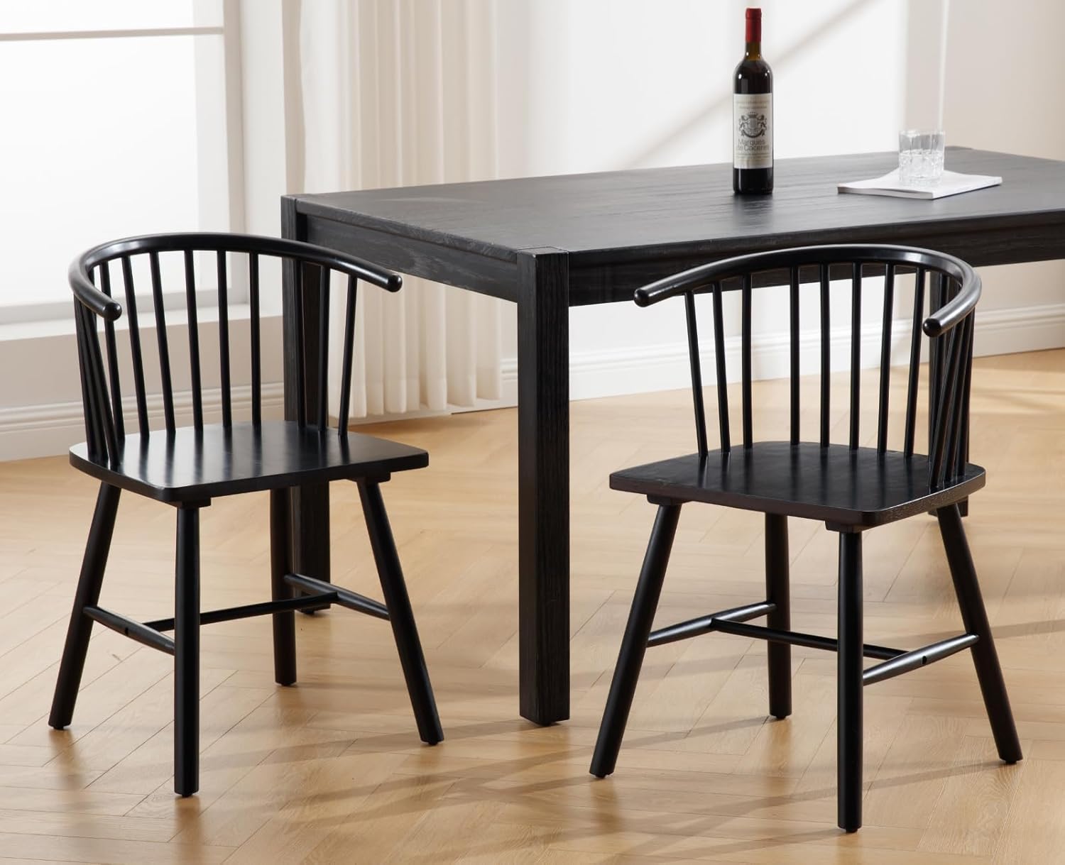 Farmhouse Spindle Dining Room Chairs with Arms/Wide Curved Back Modern Kitchen Chairs Windsor Side Chair