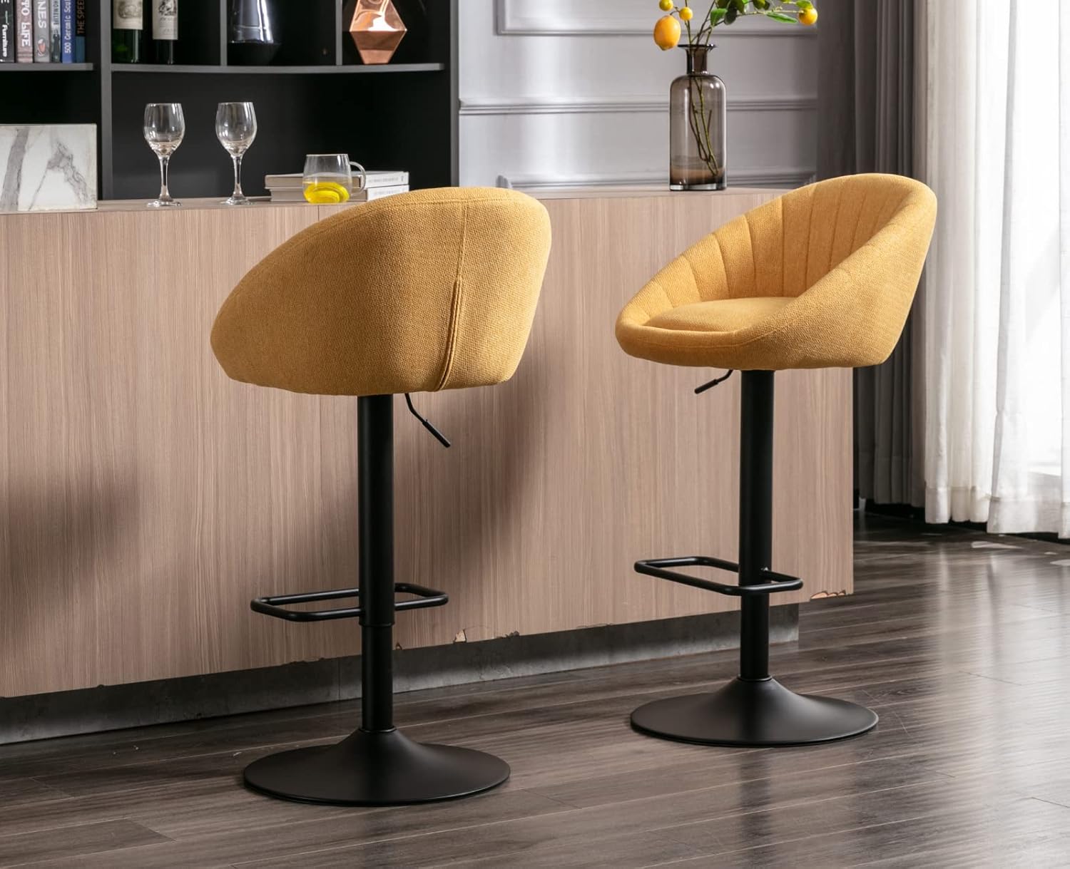Set of 2 Modern Counter Height Barstools with Low Back Comfy Upholstered Kitchen Island Bar Chairs