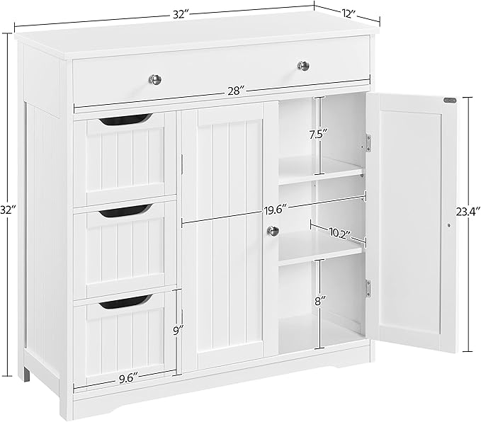 Bathroom Free-Standing Floor Cabinet, Practical Storage Cabinet with 4 Drawers and 2 Doors
