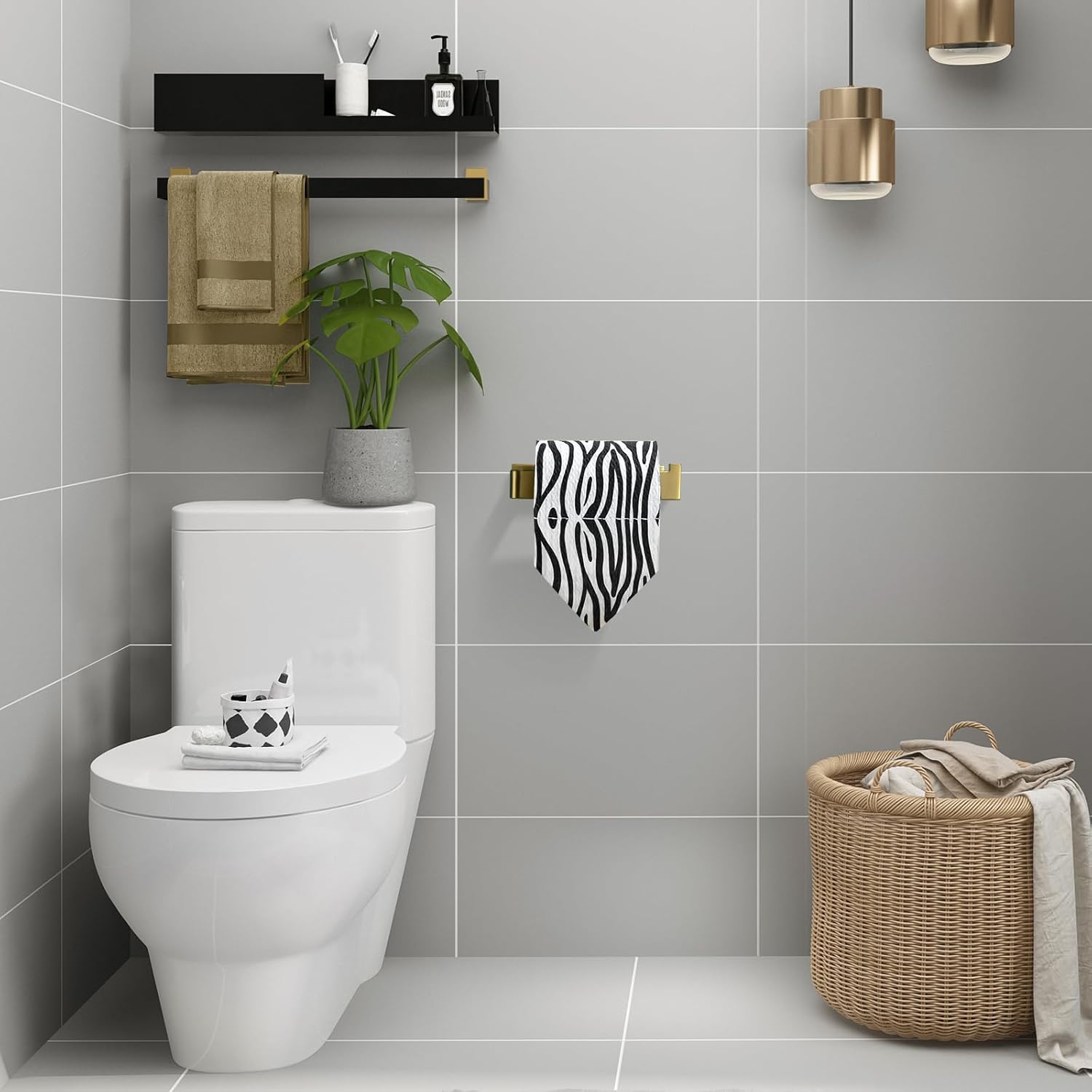 Toilet Paper Holder Brushed Gold, Bathroom Toilet Roll Holder, Stainless Steel Square Tissue Holder Rack Wall Mounted for Kitchen Washroom