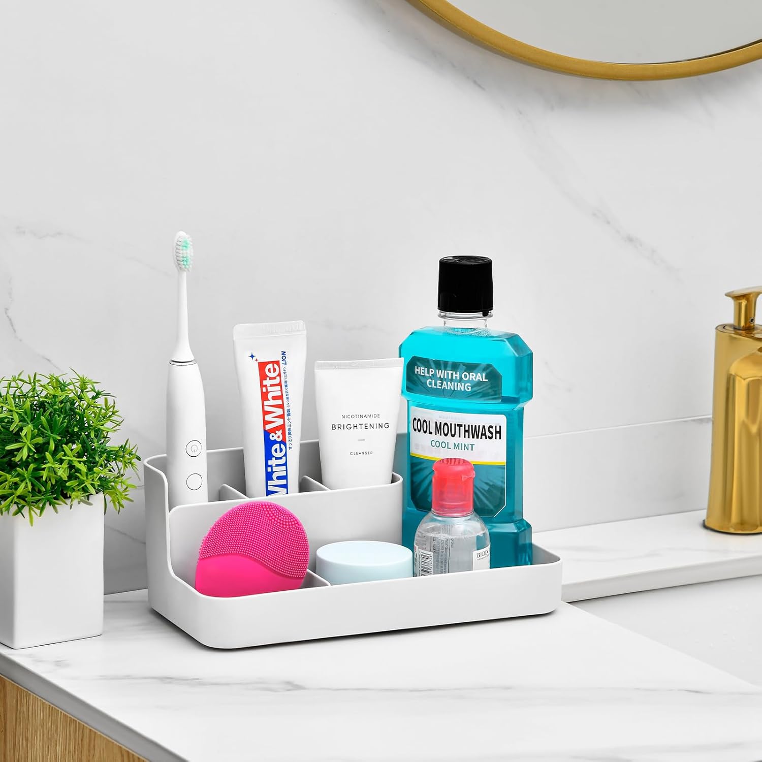 Toothbrush Holders for Bathroom, Bathroom Organizer Countertop, Bathroom Counter Organizer with 5 Compartment Storage