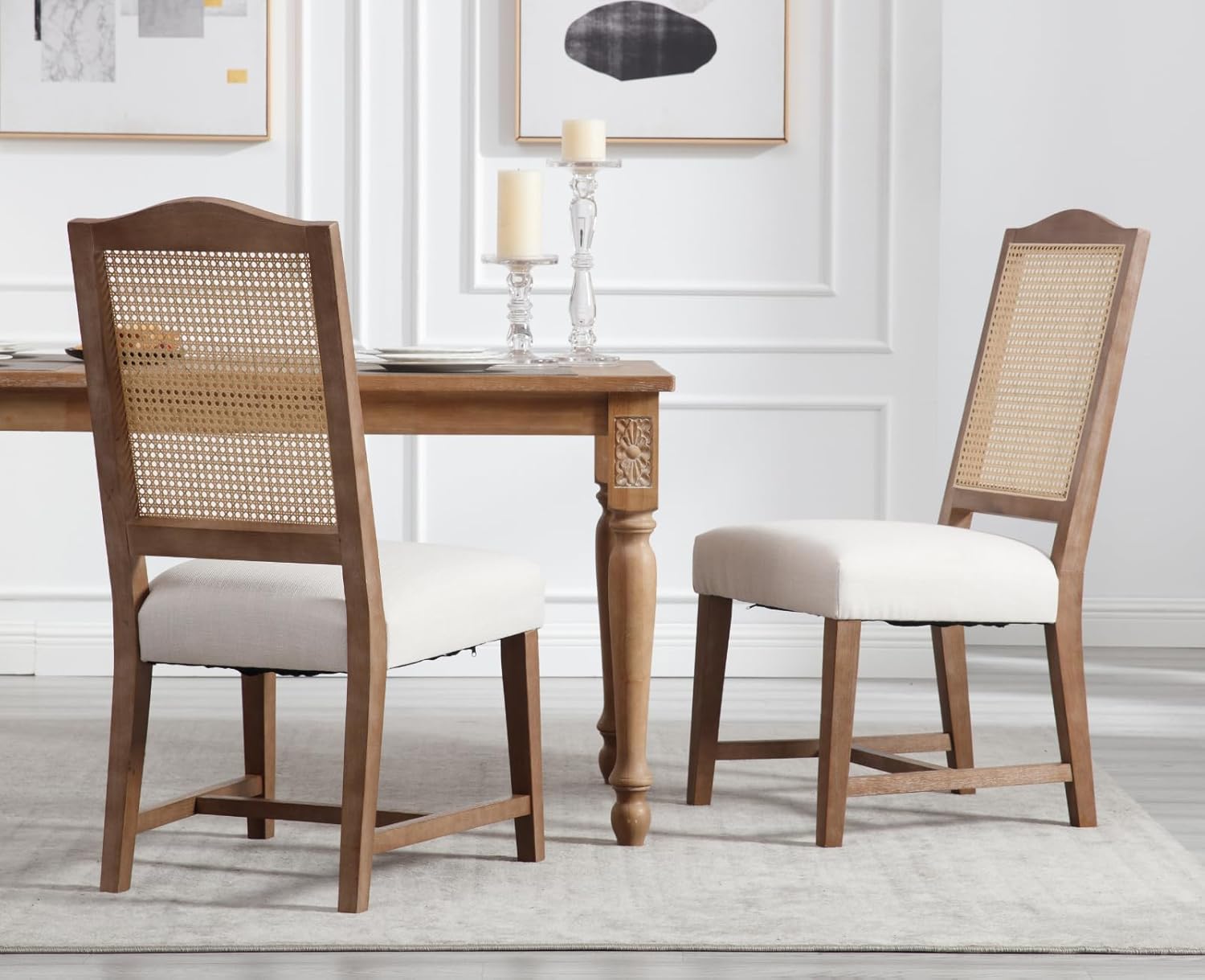 Dining Room Chairs with Cane Back Mid Century Modern Kitchen Chairs Natural Wood Frame Side Chairs