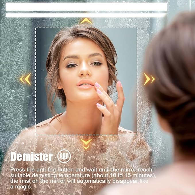 Large Medicine Cabinet with Lights,Aluminum Mirror Cabinet,Glass Shelf Illumination,USB Shaver Socket,3 Colors,Dimmable,Demister