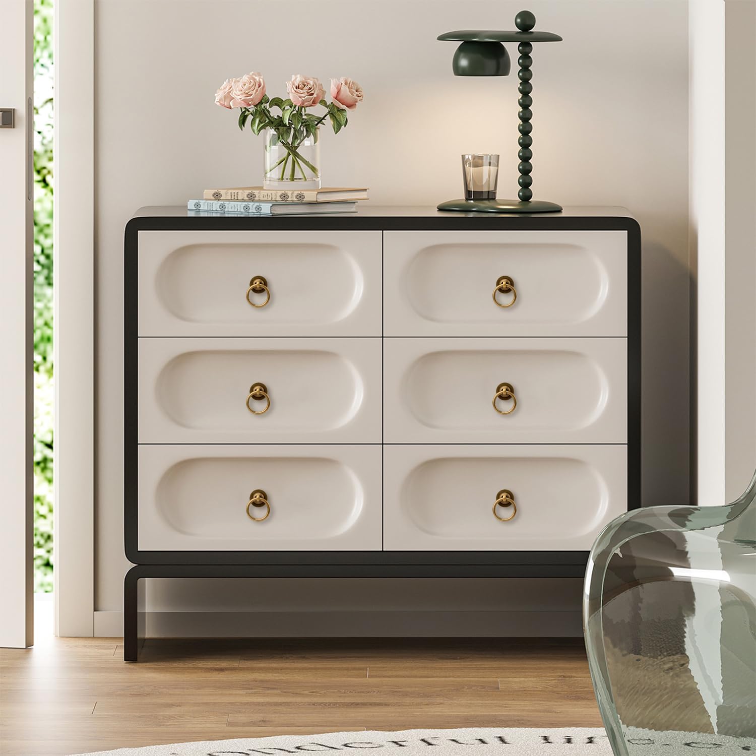 4 Pack Solid Antique Brass Cabinet Pulls Ring Drawer Pulls, Antique Style Kitchen Cabinet Handles Pulls Vintage Pulls Brass Drawer Handles for Cabinets