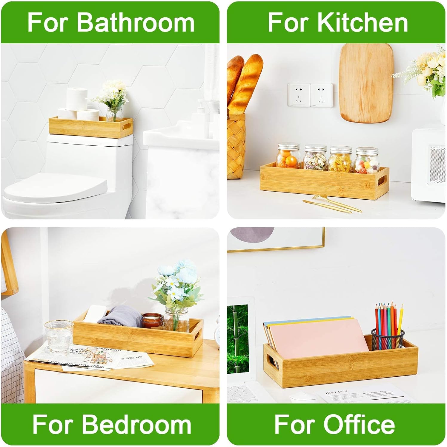 Toilet Tray, Bamboo Toilet Paper Storage with Handles, Toilet Paper Tray Holder Organizer Basket for Toilet Tank/Bathroom/Kitchen Counter