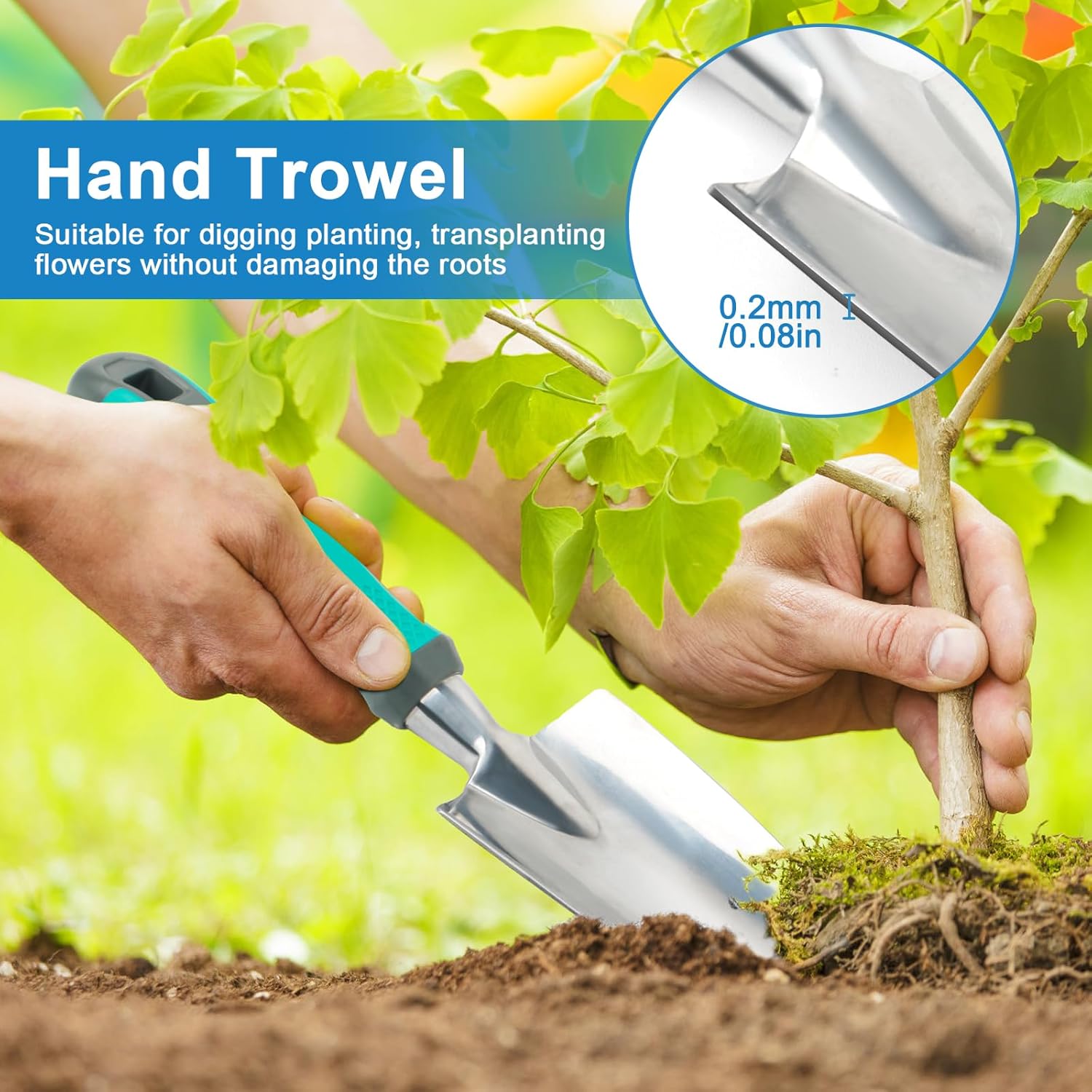 3 Pack Gardening Tools Set, Heavy Duty Garden Tools Set Include Garden Shovel, Transplant Trowel and Hand Rake with Ergonomic Handle