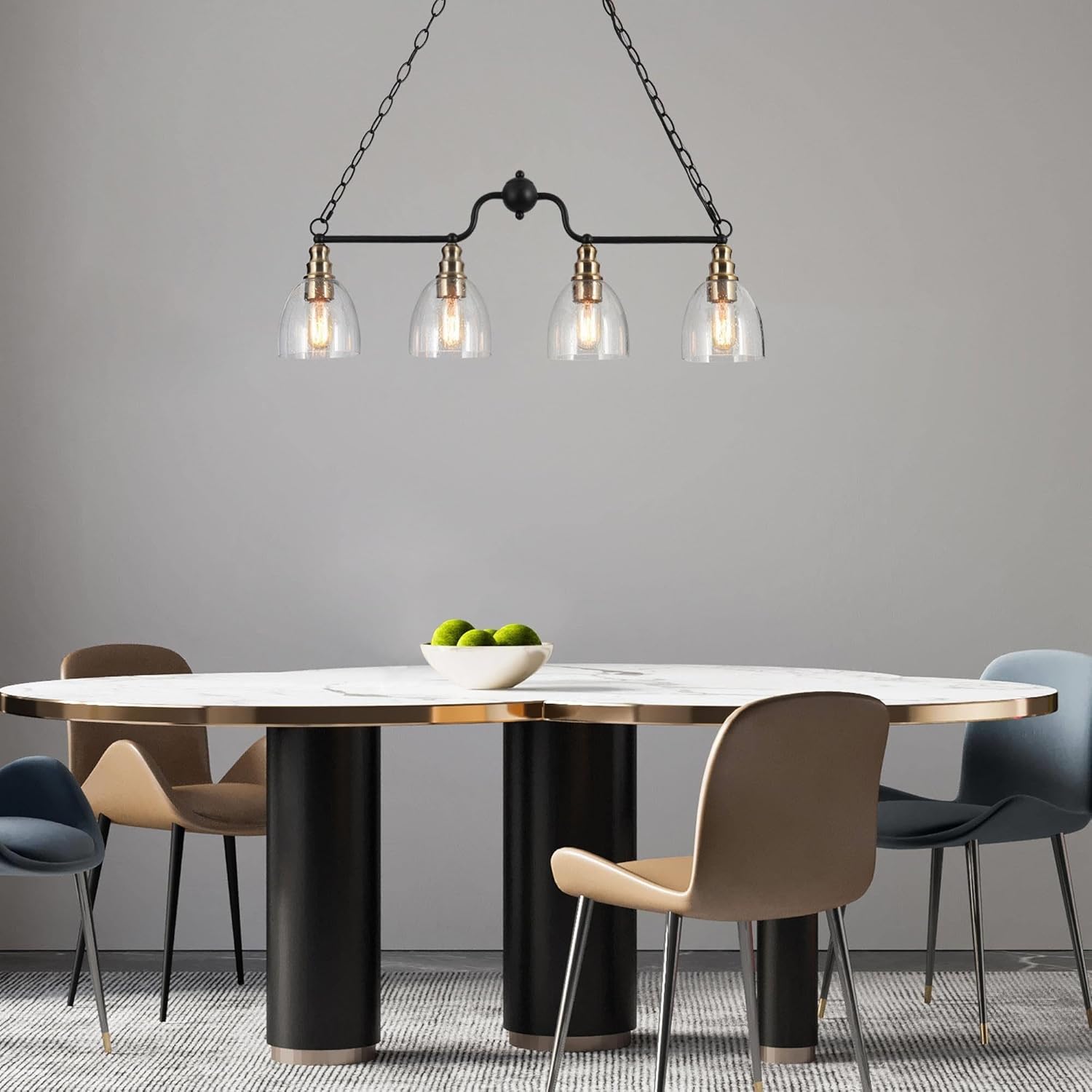 Dining Room Light Fixture Hanging with Seeded Glass Shades and Imitation Electroplated Copper Craft for Kitchen Island