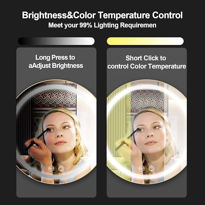 26inch Round Medicine Cabinet with Lights,Led Medicine Cabinet with Defogger,Illuminated Mirror Cabinet for Bathroom,Dimmable,Anti-Fog,3000k-6500K Color Temperature