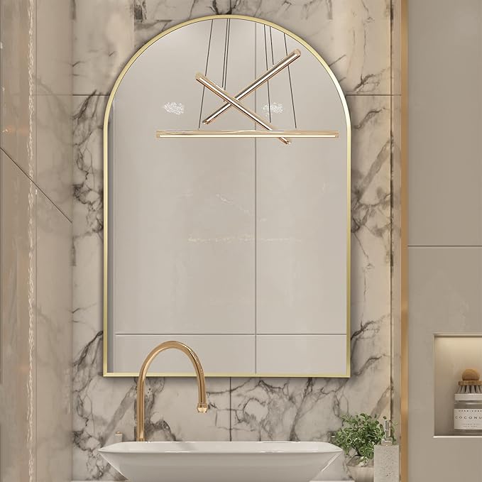 Arched Wall Mirror for Bathroom,Mirrors for Wall,24''x36'',Vanity Mirror for Bedroom Dresser, Entryway, Living Room, Metal Frame (36''x24'',Gold)