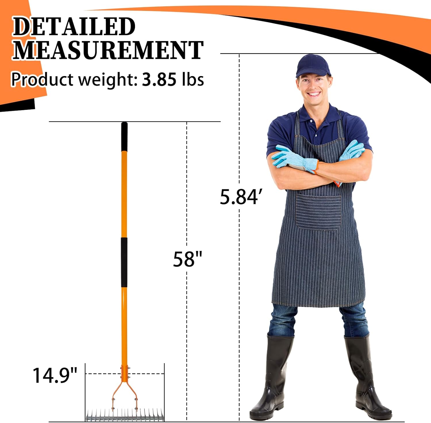 Thatch Rake for Lawns, Heavy Duty Thatch Rake with Fiberglass Handle, Metal Dethatcher Rake for Cleaning Dead Grass, 58 Inches