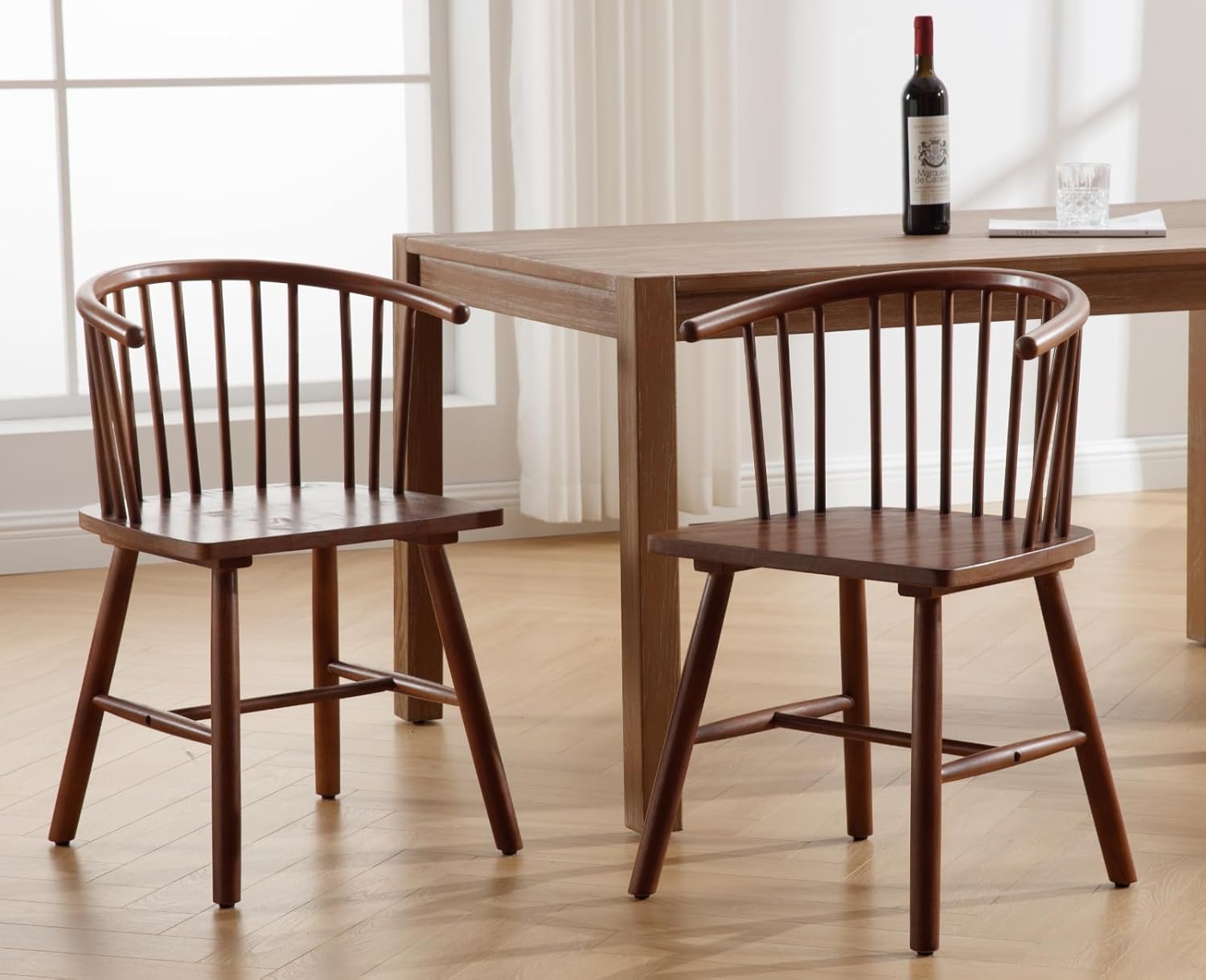 Farmhouse Spindle Dining Room Chairs with Arms/Wide Curved Back Modern Kitchen Chairs Windsor Side Chair