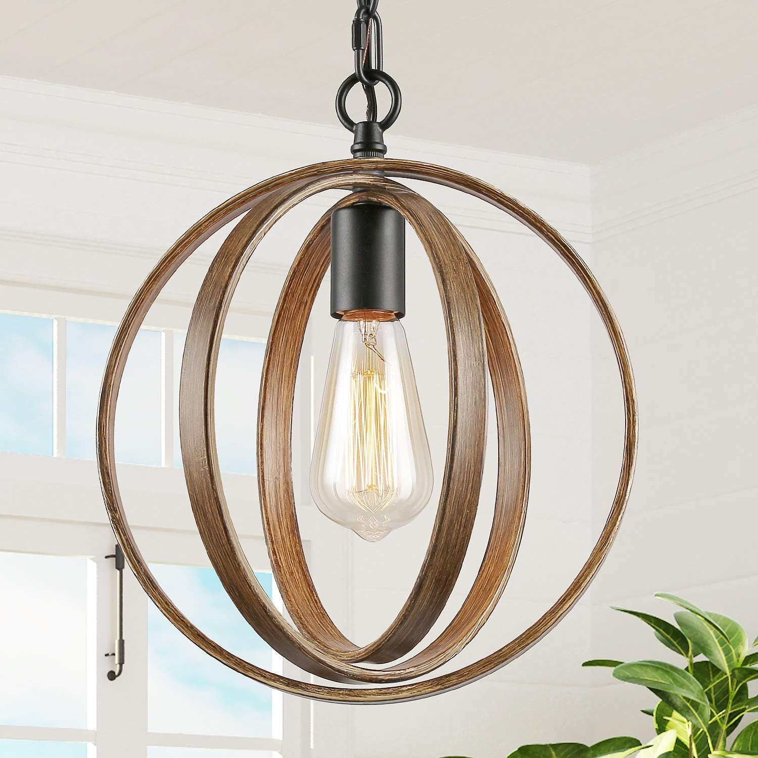 Farmhouse Pendant Lighting for Kitchen Island, Metal Globe Chandelier, 11” in Dia