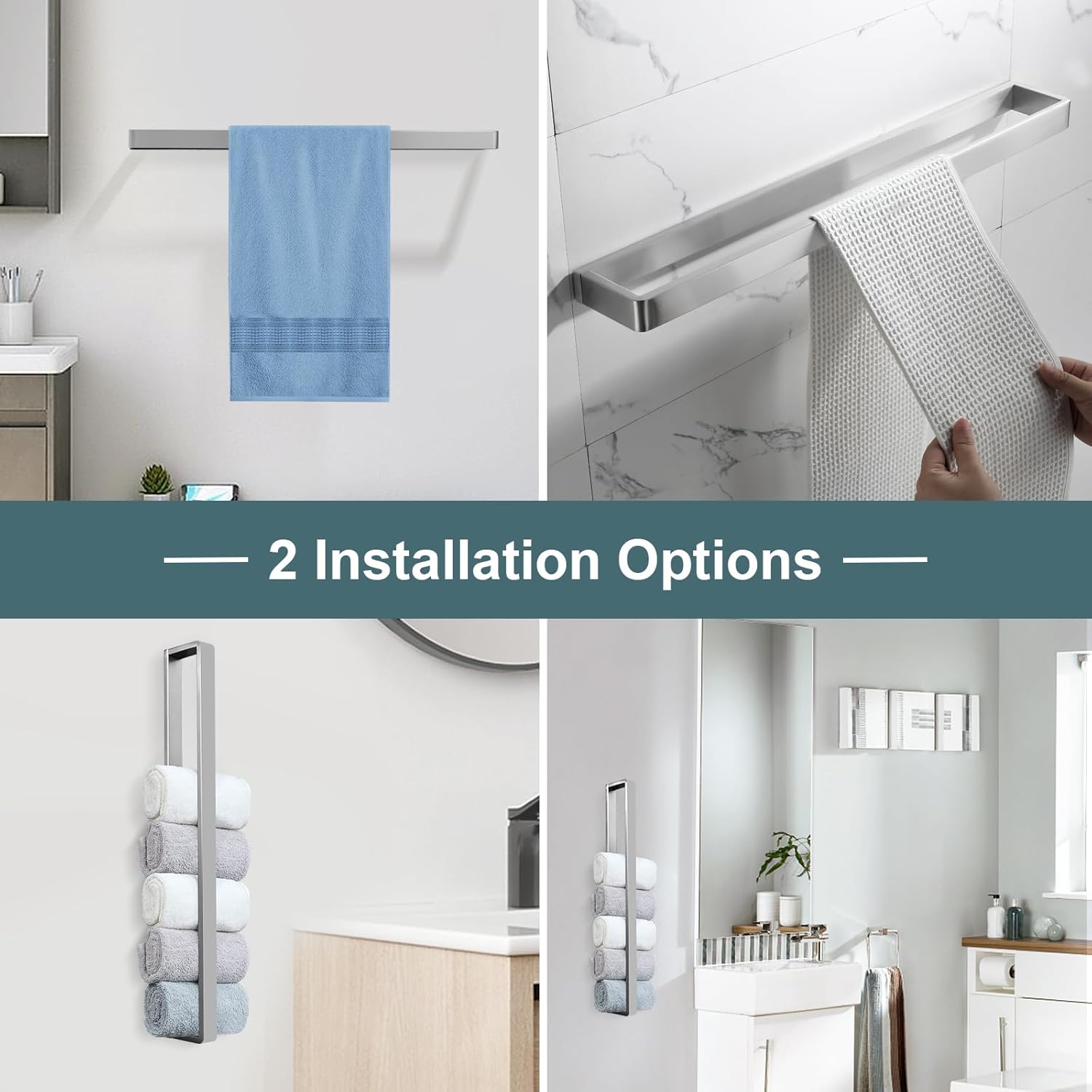 Bathroom Towel Bar Brushed Nickel, 23.6 Inch 304 Stainless Steel Bath Accessories Towel Rack Hanger, Bathroom Kitchen Square Hand Towel Holder Wall Mounted