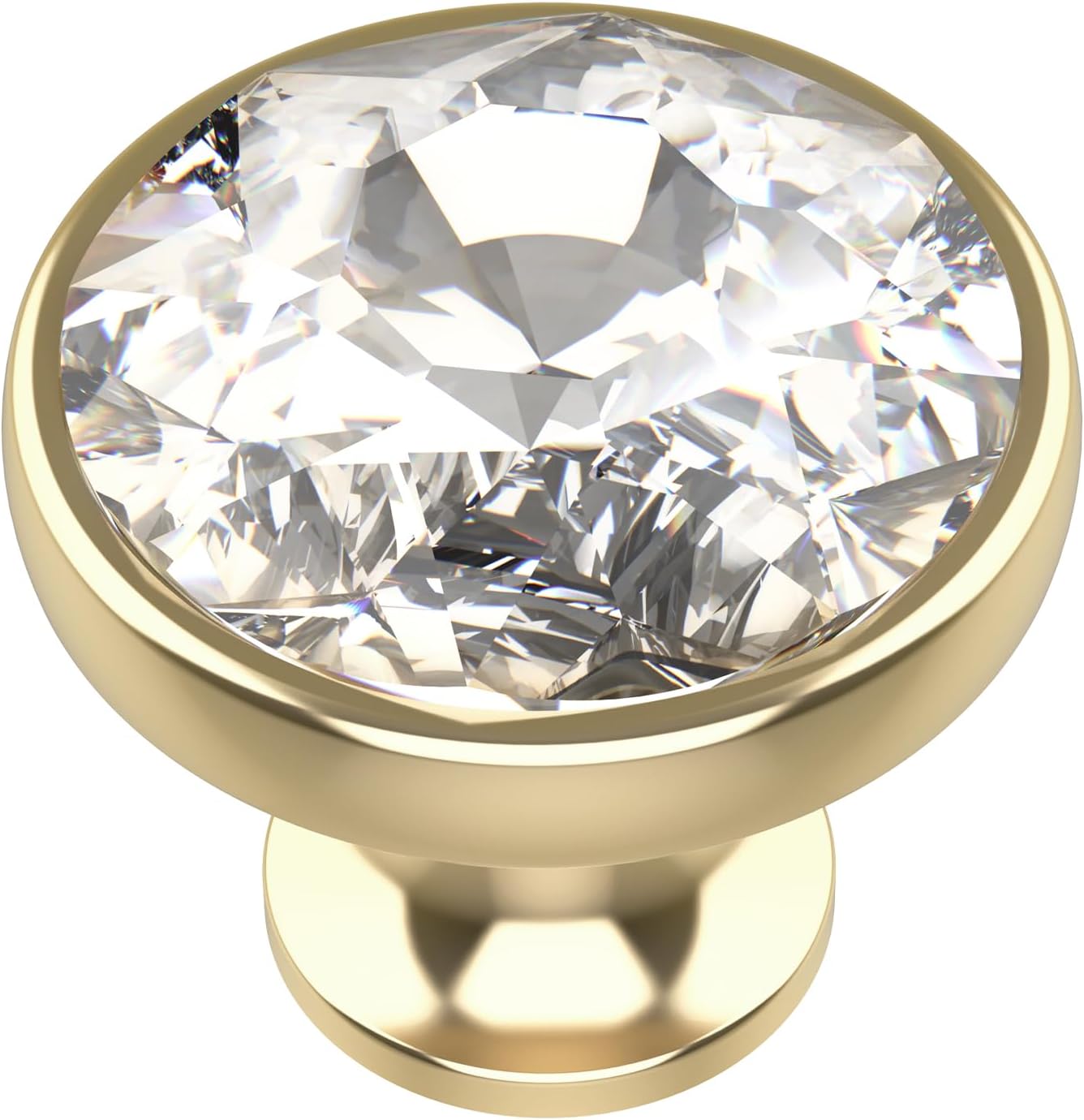 10 Pack Clear Crystal with Gold Base Cabinet Knobs, 1-3/8 Inch (35mm) Diameter Cabinet Hardware Round Crystal Knobs for Drawers