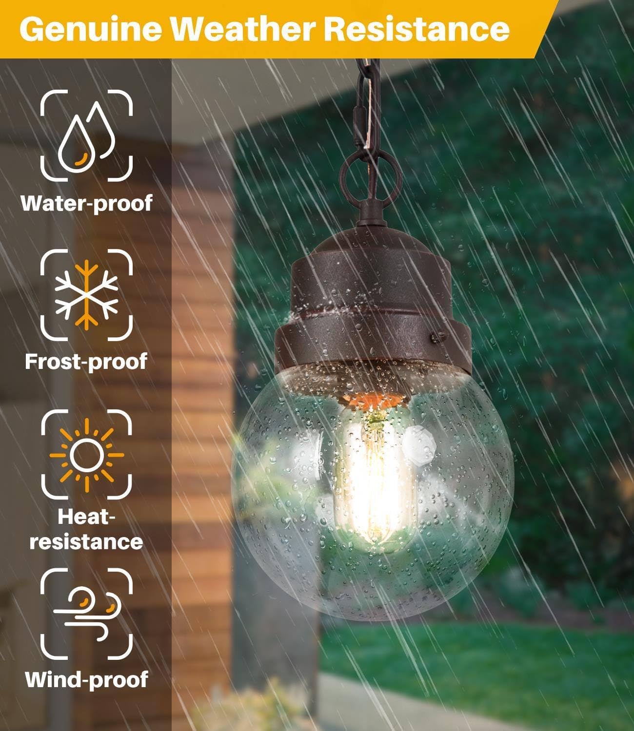 Farmhouse Exterior Lights with Adjustable Chain, Anti-Rust Outdoor Light with Seeded Glass, Hanging Light for Front Door