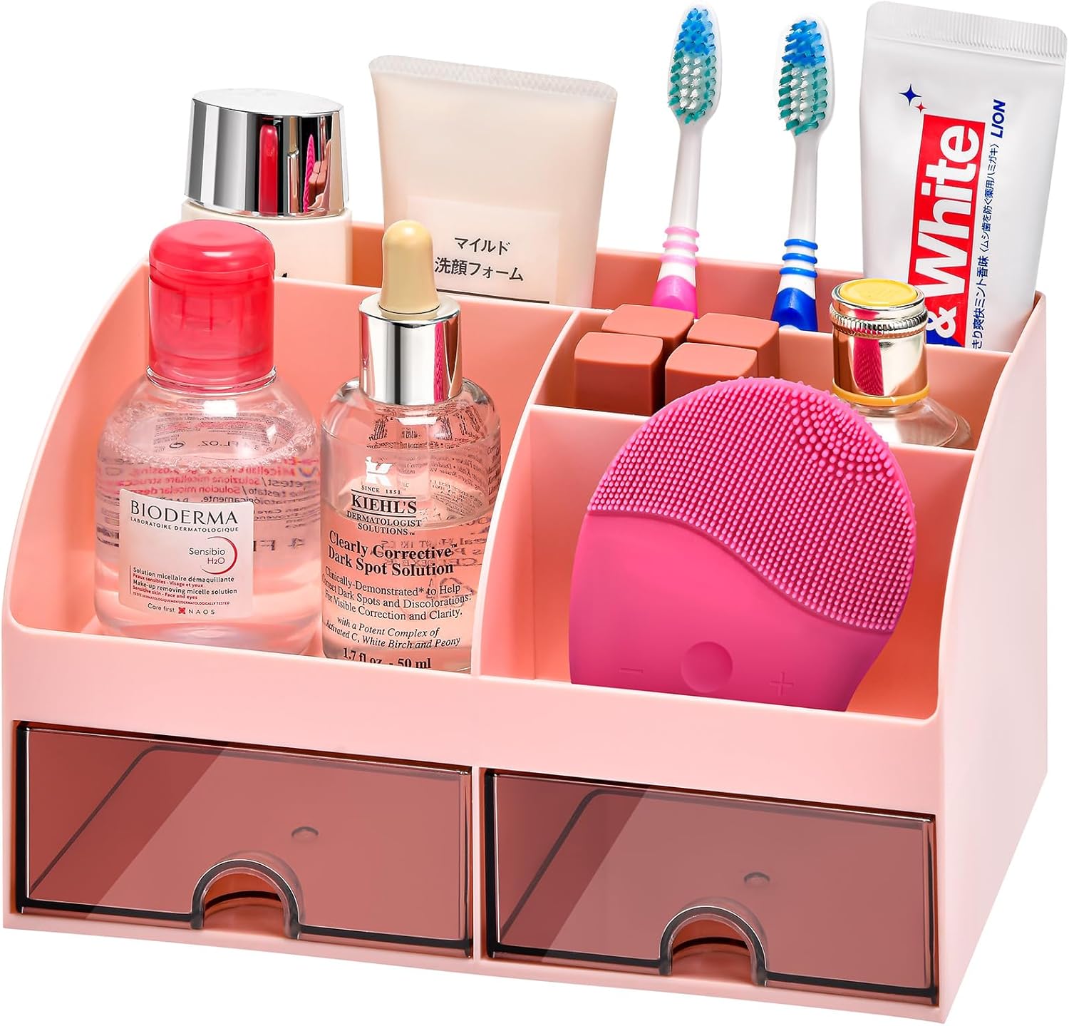 Toothbrush Holders for Bathrooms Countertop, 5 Slots Toothpaste Bathroom Counter Sink Organizer with Drawers