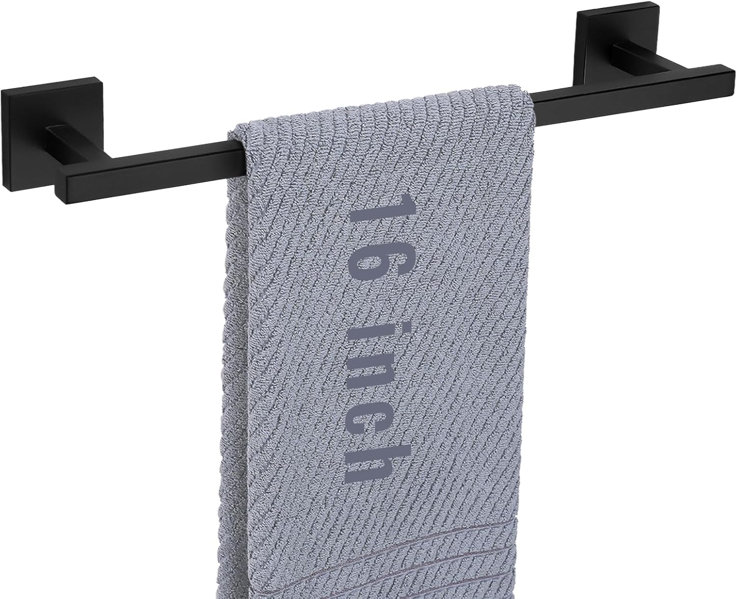 Towel Bar Matte Black, 13.9 Inch Towel Holder Bathroom, 304 Stainless Steel Square Towel Rack Bathroom Accessories Wall Mounted, Total Length 16 Inch