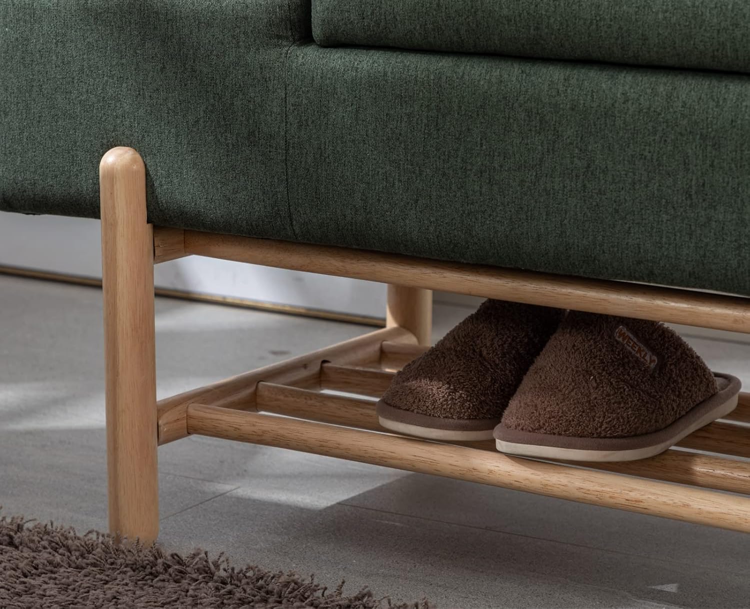 Modern Storage Bench for Bedroom End of Bed Sherpa Upholstered Ottoman Bench with Storage and Wood Shoe Rack Farmhouse Long Seating Bench