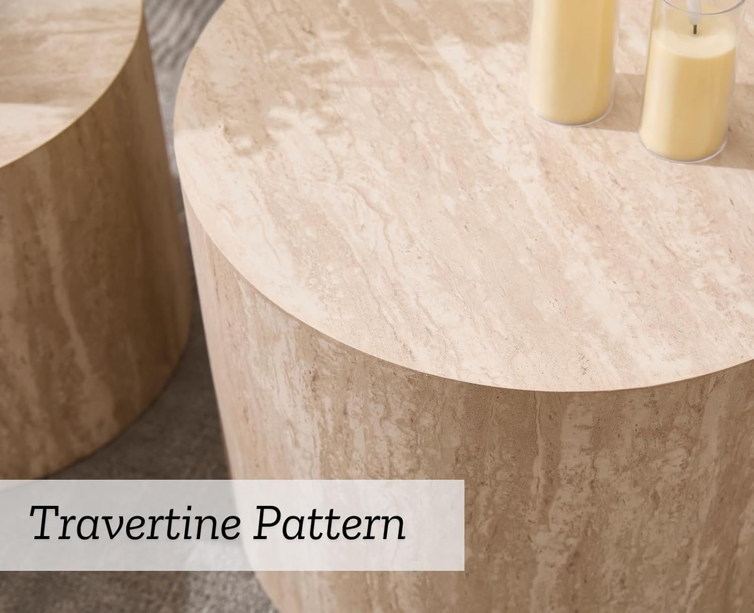 Nesting Coffee Table Set of 2 Modern Round Wood Coffee Table Circle Fluted End Tables Accent Tables for Small Space