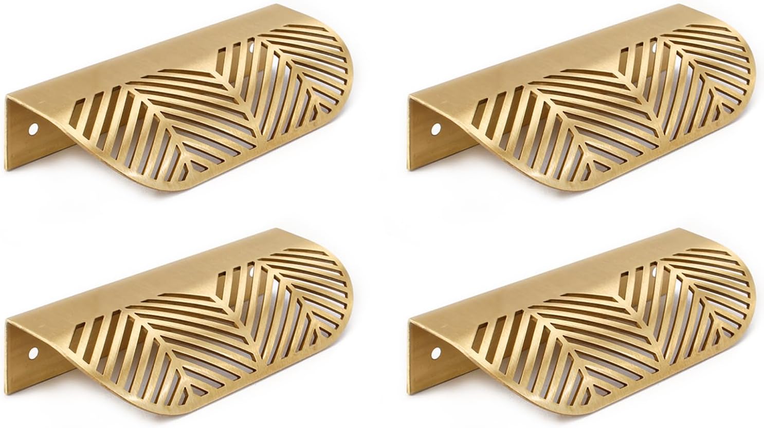Solid Brass Cabinet Handles Brushed Gold Leaf Knobs and Pulls for Dresser Drawer Handles Edge Pulls,4-5/8"(117mm) Overall Length,4Pcs