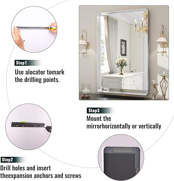 Silver Bathroom Mirror for Wall, 30x22 Inch Rectangular Aluminum Alloy Framed Mirror, Modern Wall Mounted Vanity Mirror