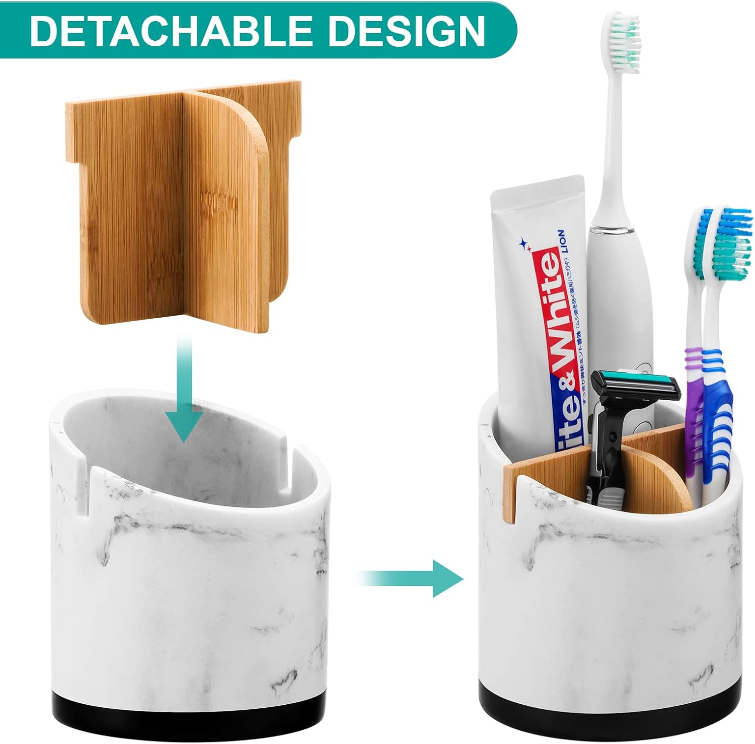 Toothbrush Holders for Bathrooms, 3 Slots Toothpaste Holder Storage, Marble Look Bathroom Organizer Countertop for Sink/Vanity/Makeup Brush