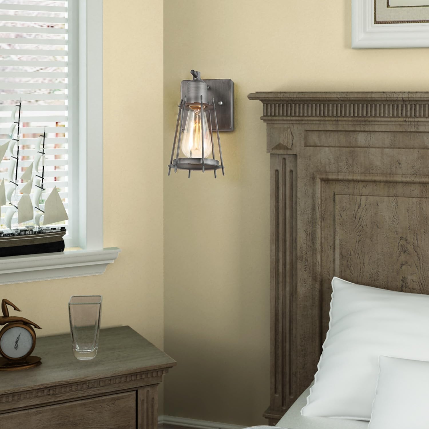 Sconces Wall Lighting, Industrial Brushed Silver Indoor Wall Sconce Light Fixture for Bathroom Bedroom Hallway