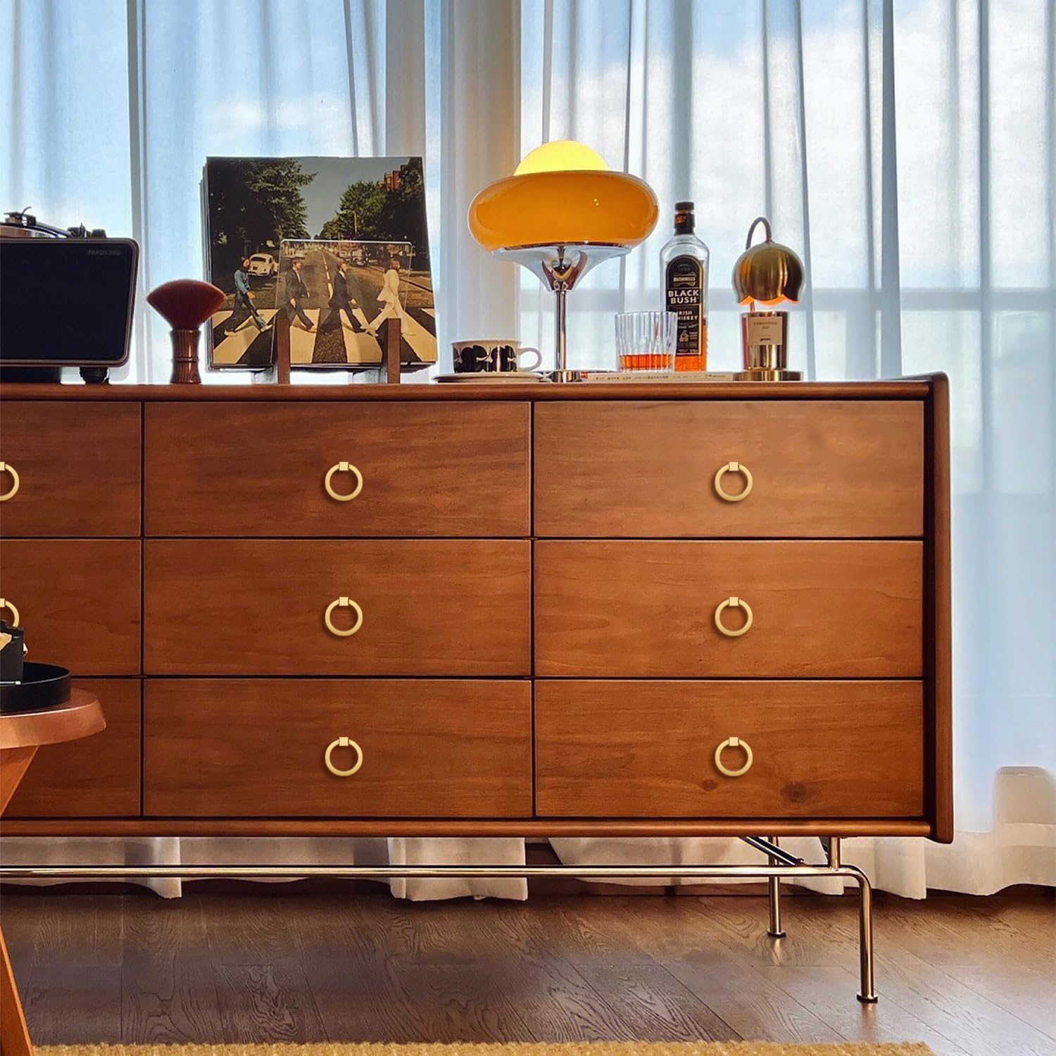 10Pcs 2.0" x 1-7/8" Solid Brass Pulls for Dresser Drawer Ring Pulls Furniture Hardware Brushed Gold Wardrobe Door Handles