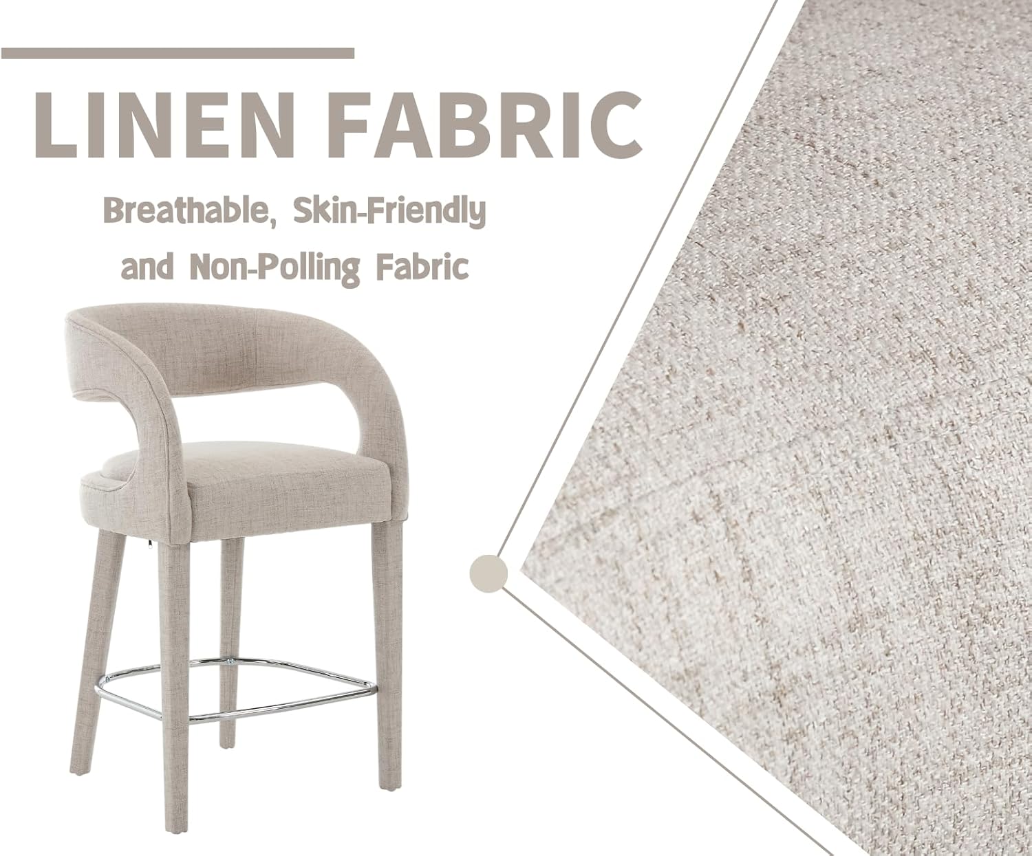 Modern Counter Height Bar Stools Set of 2 Linen Upholstered Counter Stools