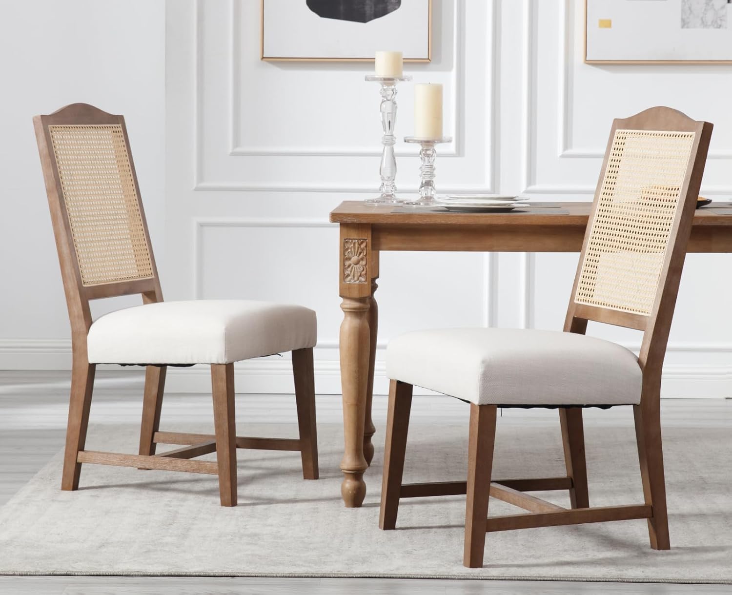 Dining Room Chairs with Cane Back Mid Century Modern Kitchen Chairs Natural Wood Frame Side Chairs