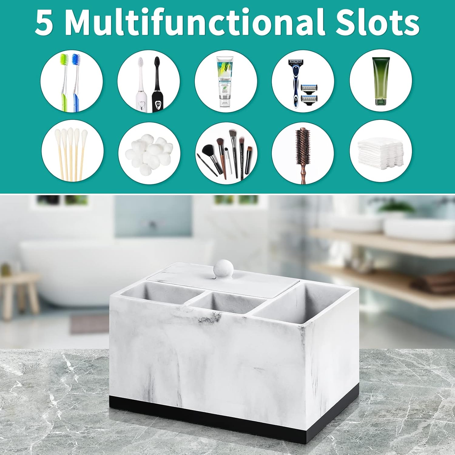 Toothbrush Holders for Bathrooms, Bathroom Countertop Organizer for Vanity/Sink/Cotton Swab, 5 Slots Tooth Brush/Toothpaste Holder Storage