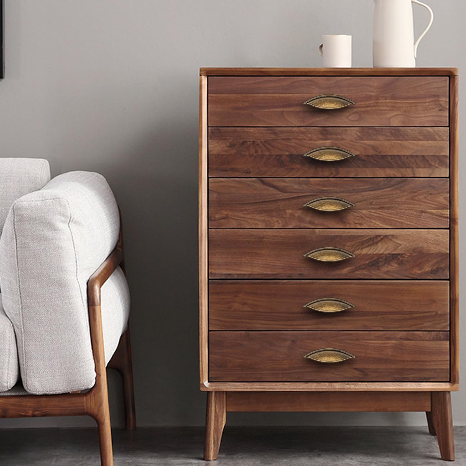 6 Pack Bin Cup Drawer Pull, Antique Brass Cabinet Handles, 2-1/2-Inch Screw Spacing for Kitchen Drawer Dresser Cupboard, 5-1/8-Inch Total Length