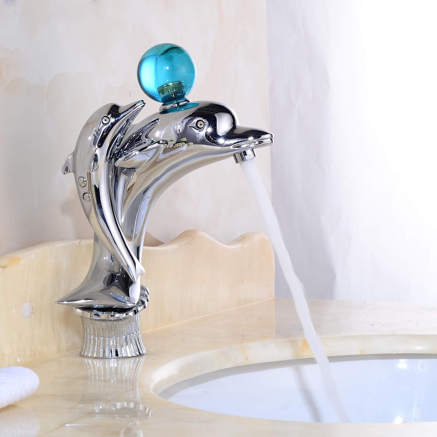 Bathroom Faucet Dolphin Design with Crystal Handle Chrome Solid Brass One Hole Bathroom Sink Faucet Vanity Basin Faucet Commercial