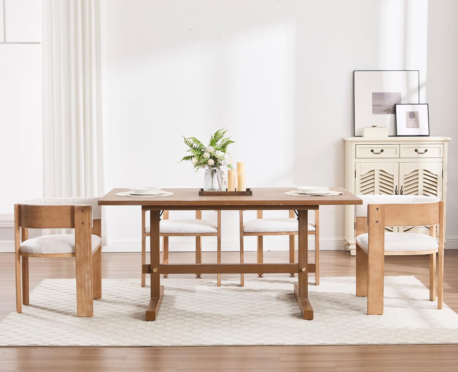 Dining Table for 4 to 6 People Farmhouse Kitchen Table with Solid Wood 63 Inch Rustic Large Rectangle Table