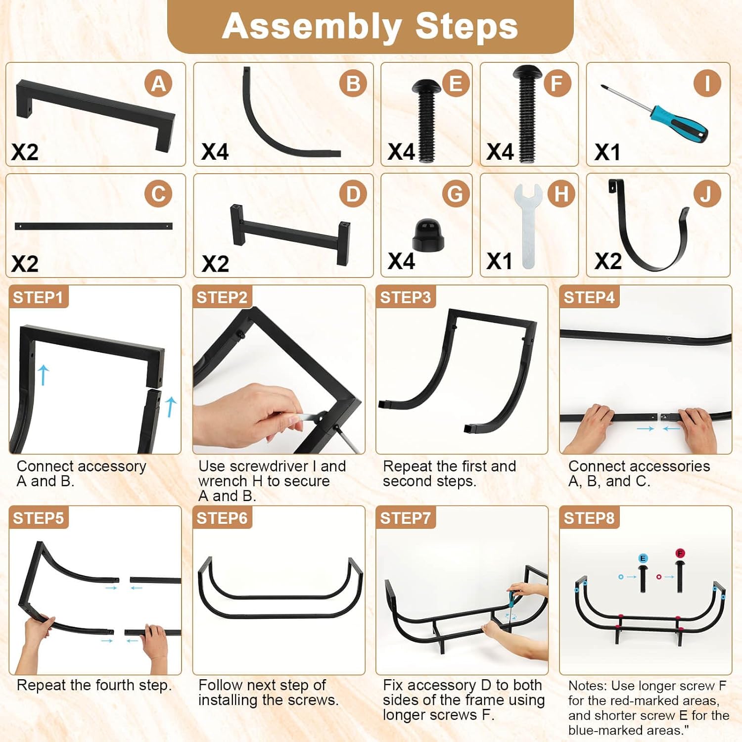 35 Inch Firewood Rack Indoor Outdoor with Firewood Carrier, Metal Small Indoor Wood Rack,Heavy Duty Firewood Holder with Kindling Hooks, Sturdy Fireplace Log Holder