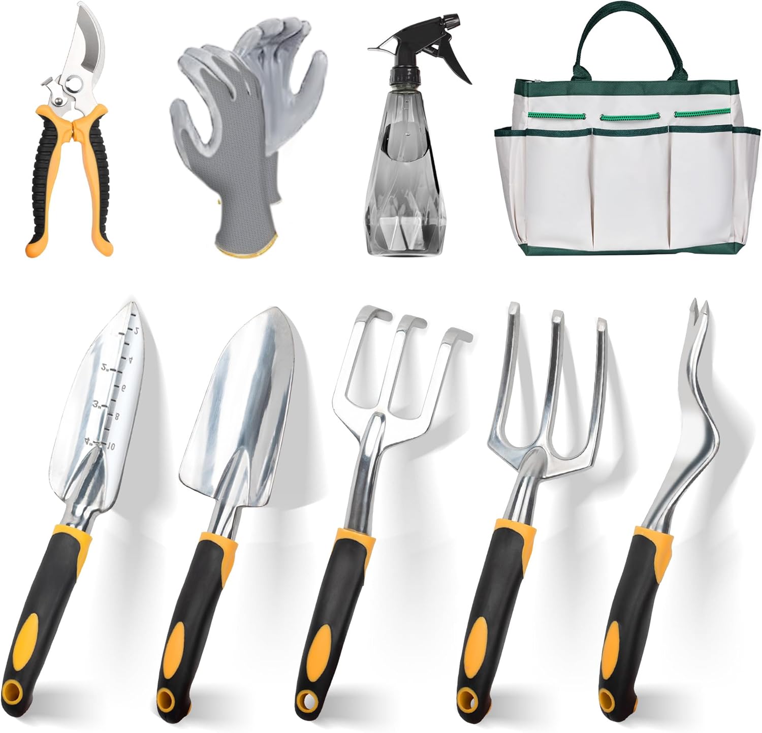 9 Piece Heavy Duty Gardening Tools Set with Non-Slip Rubber Grip, Stainless Steel Garden Tool