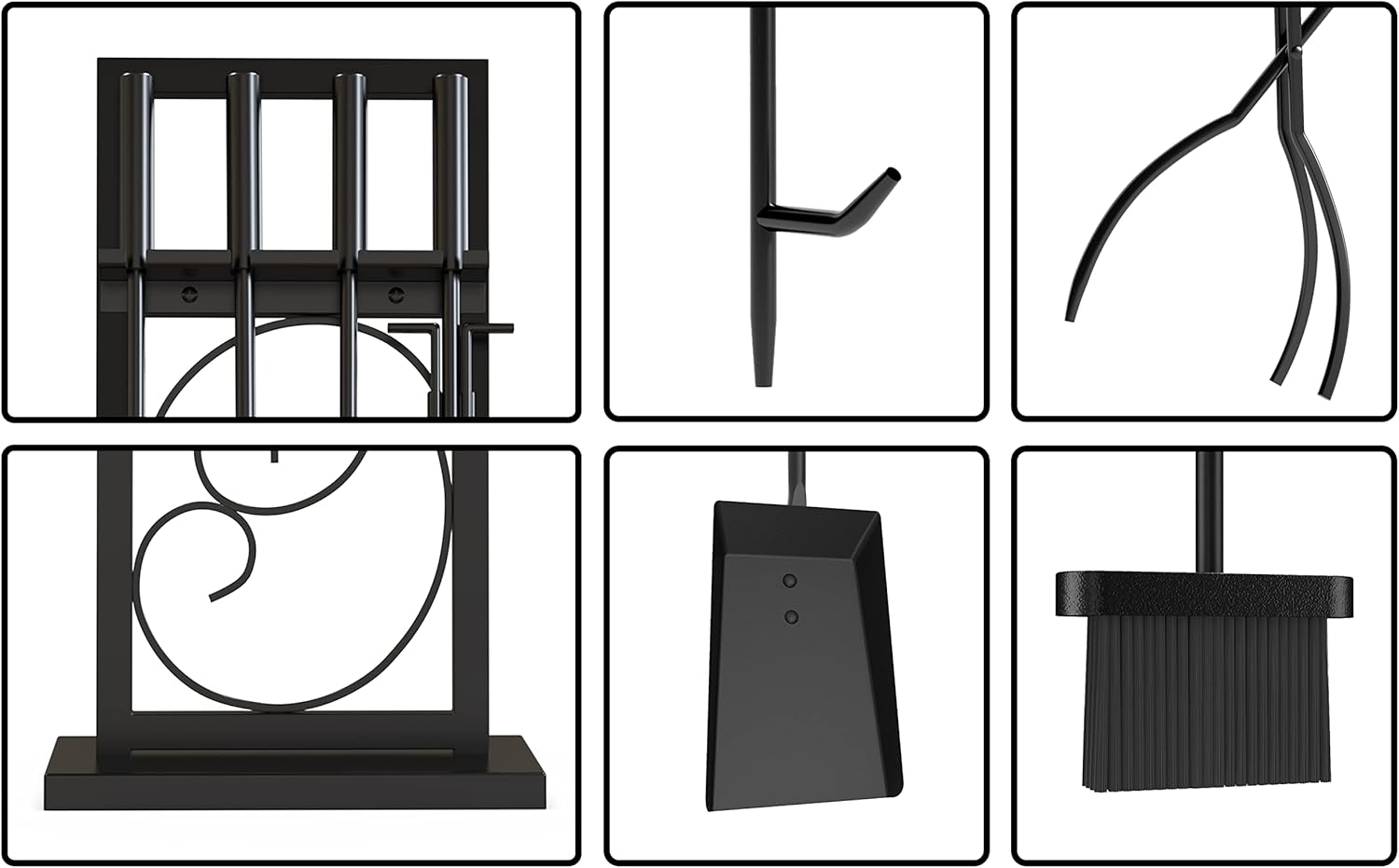 5 Piece Black Steel Fireplace Tool Set Fireplace Tool Furnace Accessory Kit with Brush, Poker, Spatula and Pliers