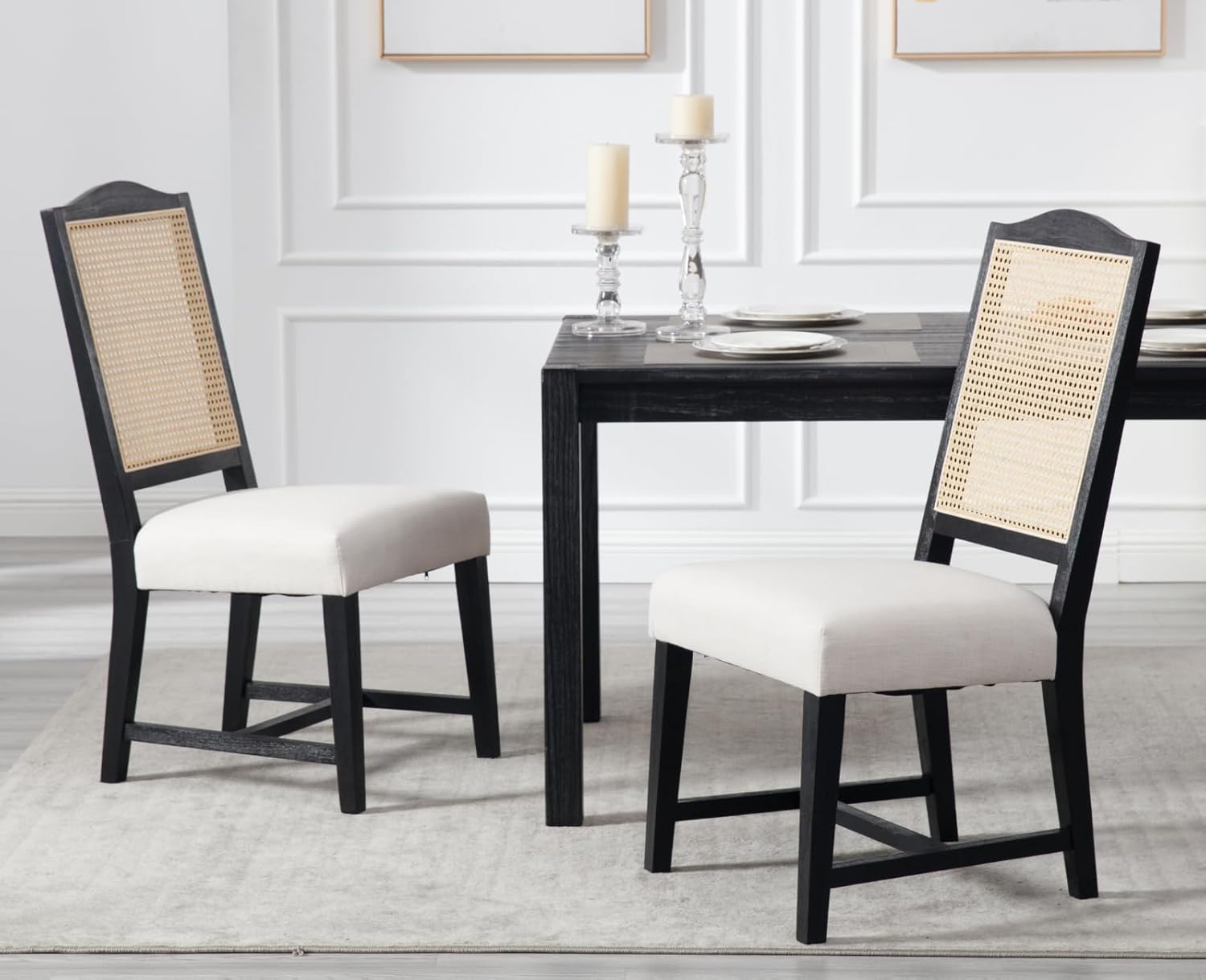 Dining Room Chairs with Cane Back Mid Century Modern Kitchen Chairs Natural Wood Frame Side Chairs