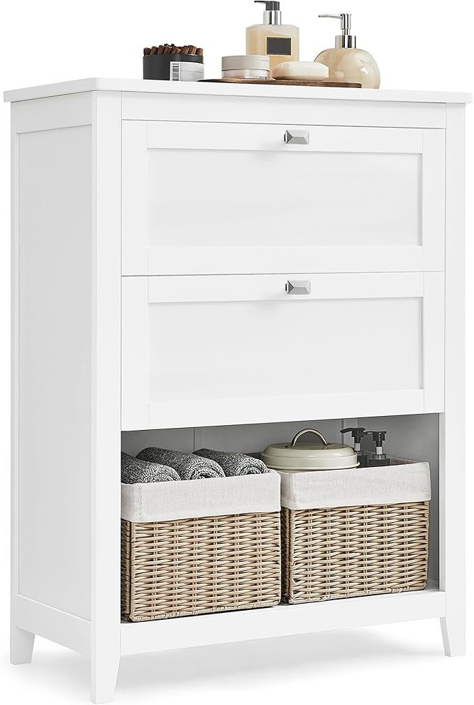 Bathroom Cabinet, Storage Cabinet and Bathroom Organizers, 2 Drawers with 1 Set of Adjustable Divider, 2 Baskets, Sideboard, 11.8 x 23.6 x 31.5 Inches, Cloud White