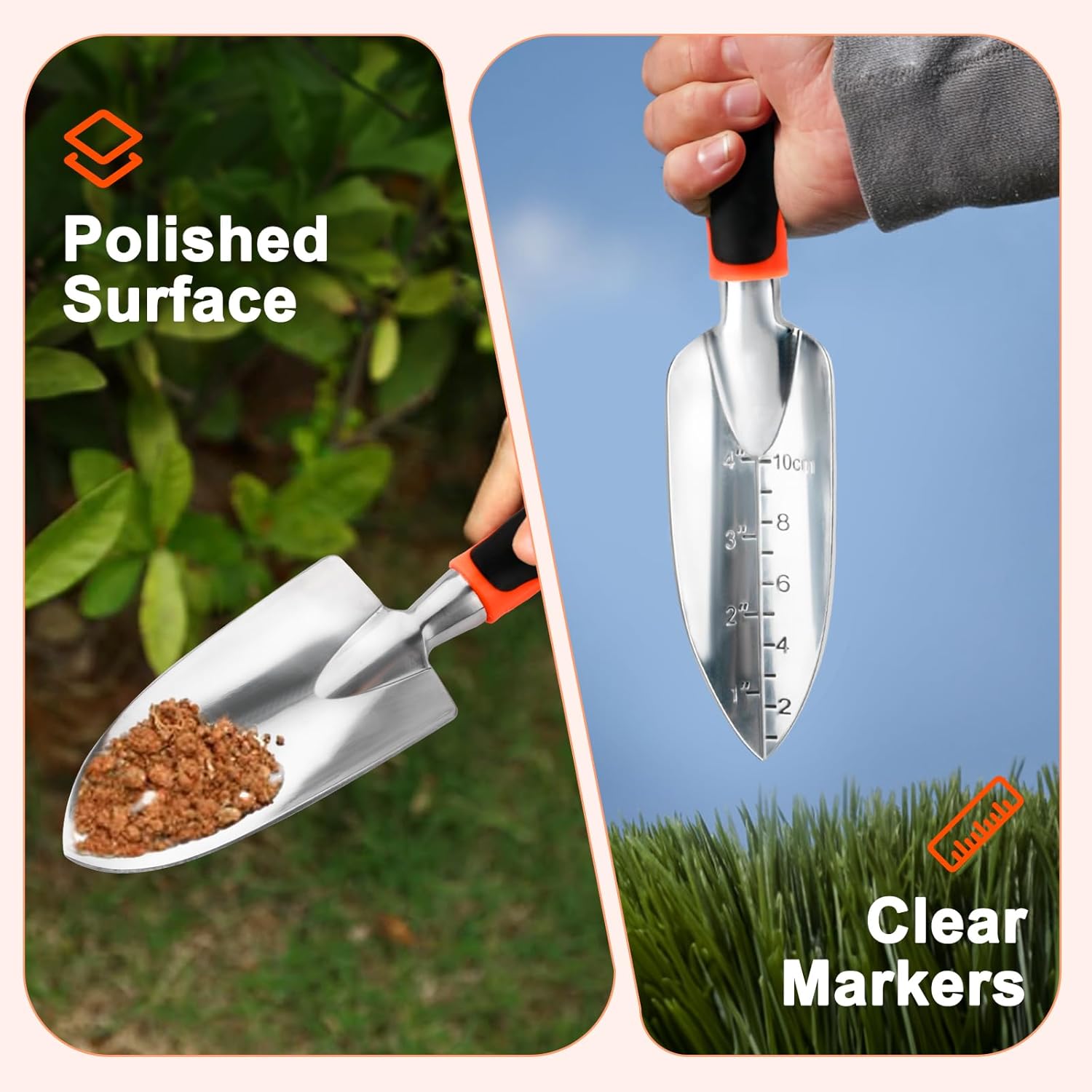 Garden Shovel Trowel Garden Tool Set, 2 Pack Heavy Duty Gardening Tools Set Include Wide Garden Trowel, Hand Shovel with Measurement Mark