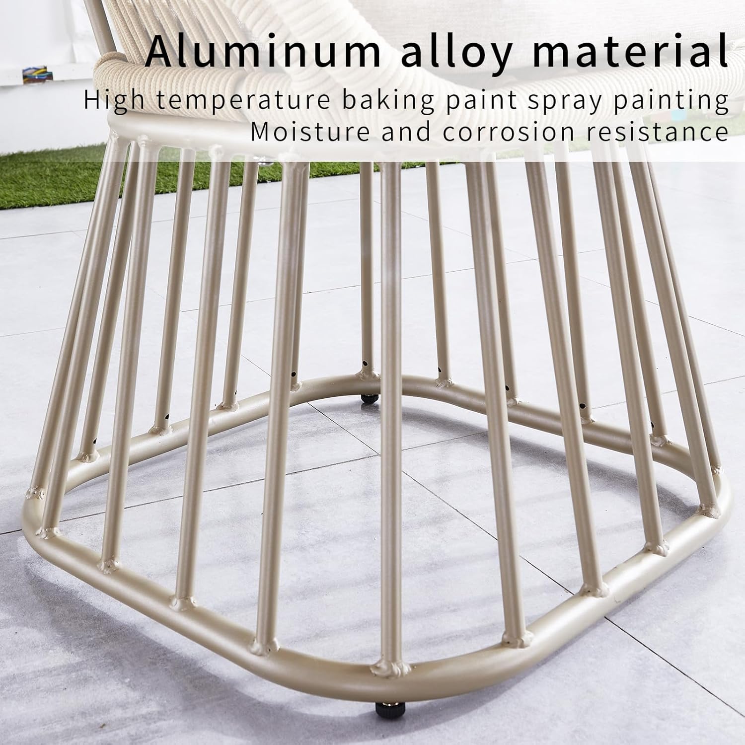 Bistro Set Aluminum Frame Woven Rope Chair with Cushions Pillow and Side Table