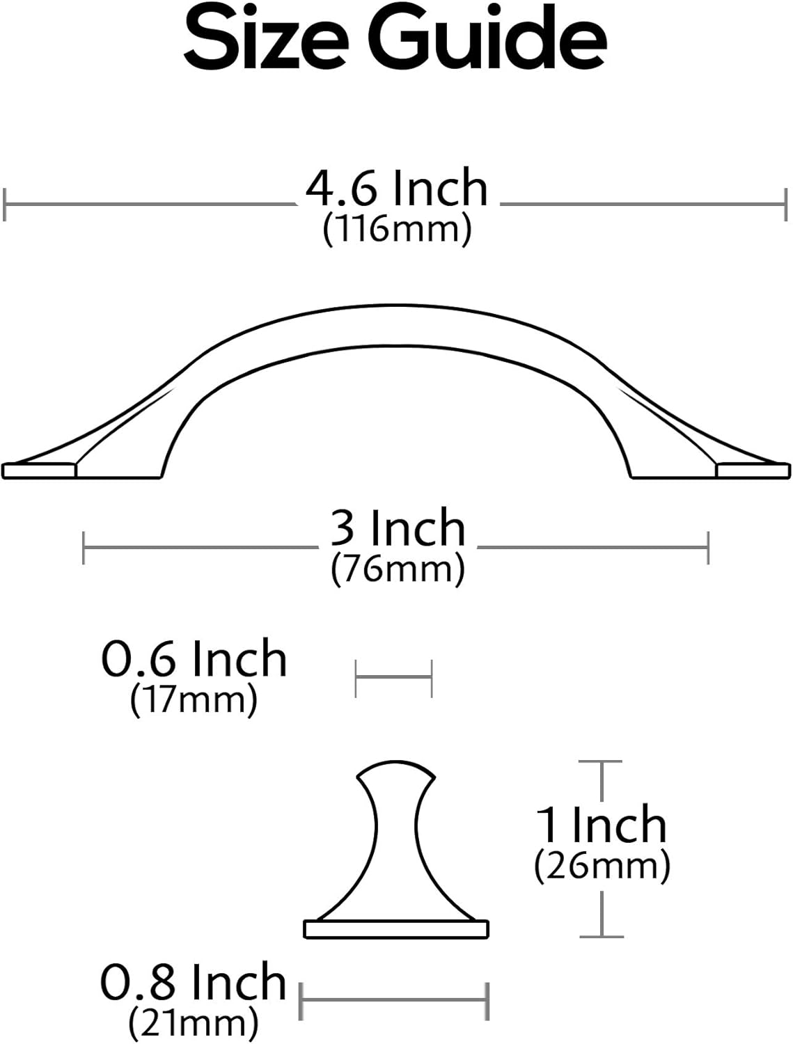 10 Pack Oil Rubbed Bronze Metal Drawer Pulls, 3 Inch(76mm) Hole Centers Arch Curved Cabinet Handles Pulls Kitchen Hardware for Cabinets