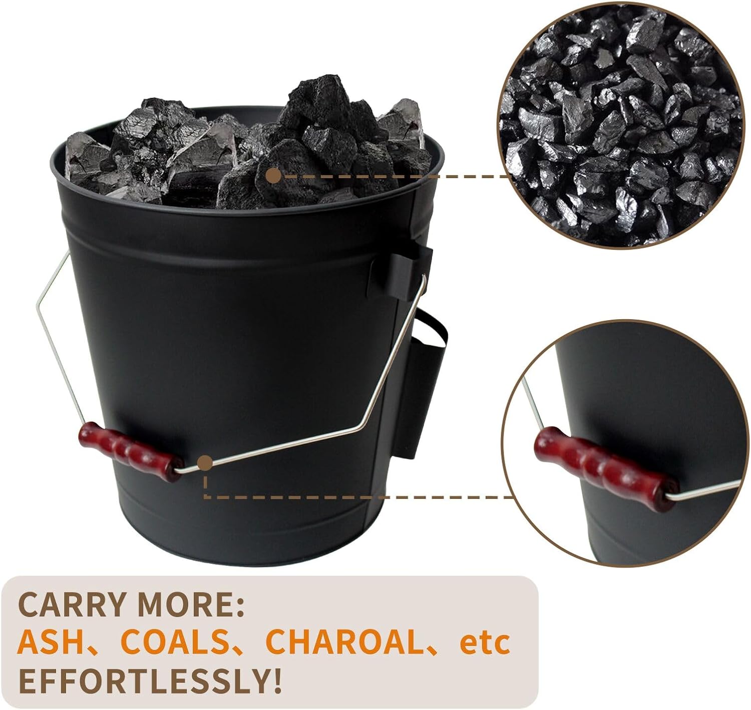 Ash Bucket with Lid and Shovel, 5.2 Gallon Ash Bucket for Fireplace, Metal Bucket Includes Hand Broom and Gloves for Fire Pit